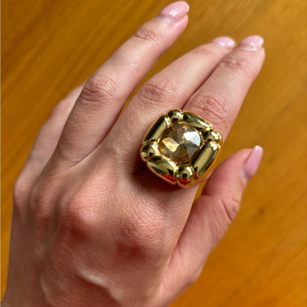 DULCIS COCKTAIL Statement square Gold RING, Size 9 - Picture 3 of 14